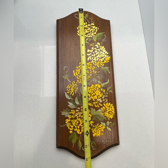 Vintage Hand Painted Wooden Plaques Floral Flowers Yellow Coral - Picture 5 of 5